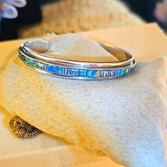 Sterling Silver Fire Opal Cuff Bracelet - Picture 1 of 4